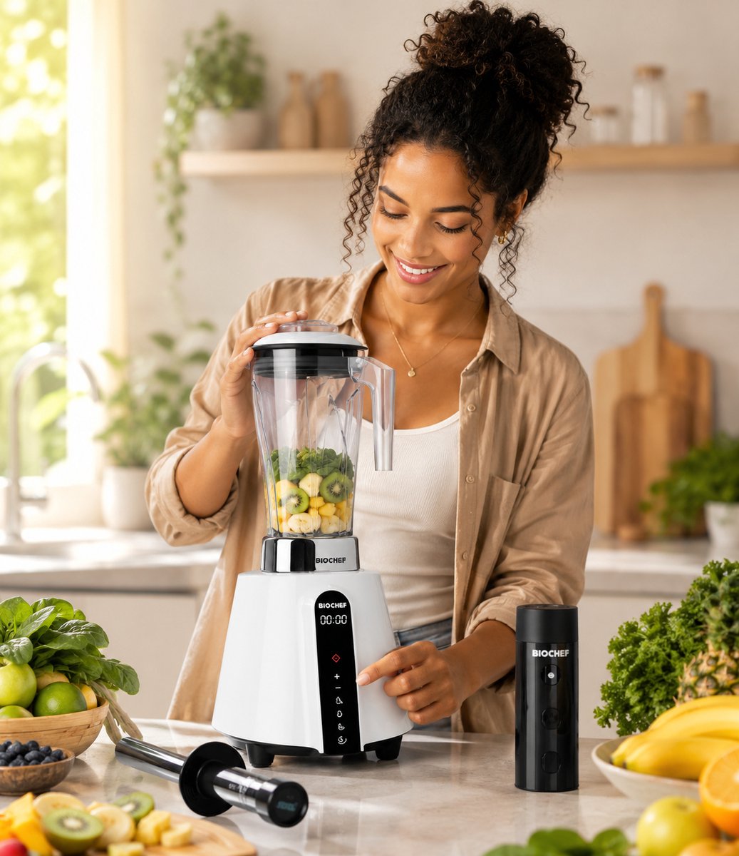 BioChef Living Food Vacuüm Blender Wit - Professionele Blender 1680W - 2 Liter - 32.000 RPM - Inclusief Vacuüm Accessoire