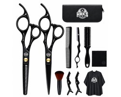 12-Delige Professionele Kappersschaar Set - Kappersset - Uitdunschaar - Kapperschaar - Kappersmantel - Kam - Scheerkam - Barbiersmes - Leren Hoes - Rechtshandig