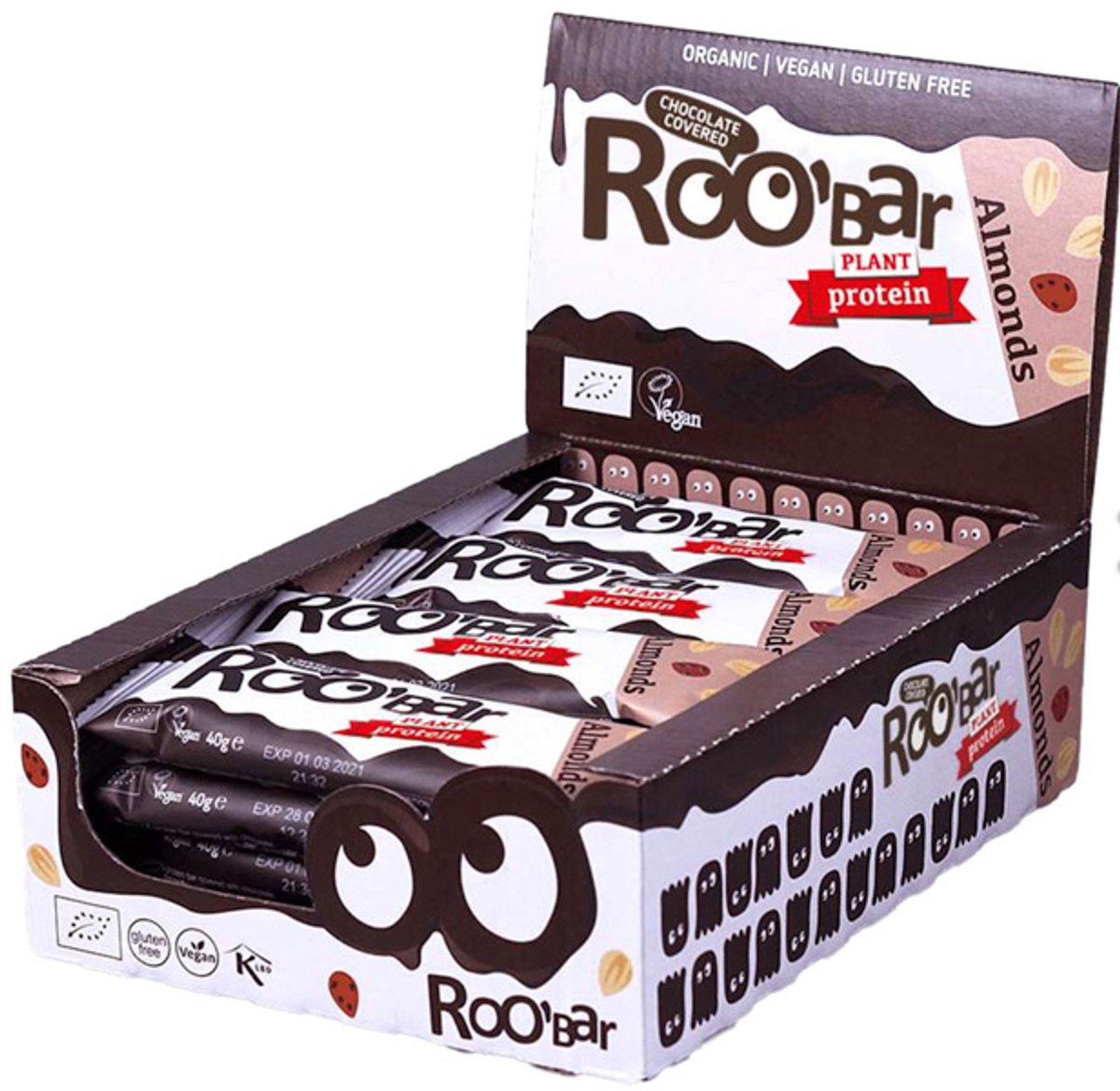 Roo'Bar | High Protein | Chocolate Covered | Almonds Bar | 16 stuks | 16 x 40 gram