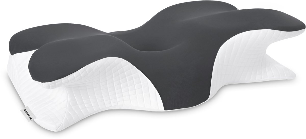 BeBlooming Vlinderkussen - Ergonomisch Hoofdkussen voor Nekklachten - Anti Snurk Kussen - Traagschuim - voor Zij- en Rugliggers - Grijs