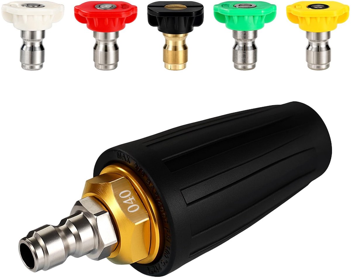 Dailygoods- Sproeikop 360 Graden Roterend - 5 Hogedrukreinigertips - Turbo Mondstuk - Koper - Geschikt voor Auto/Terras/Wasmachine - 11 cm Afmeting - Hogedrukreiniger