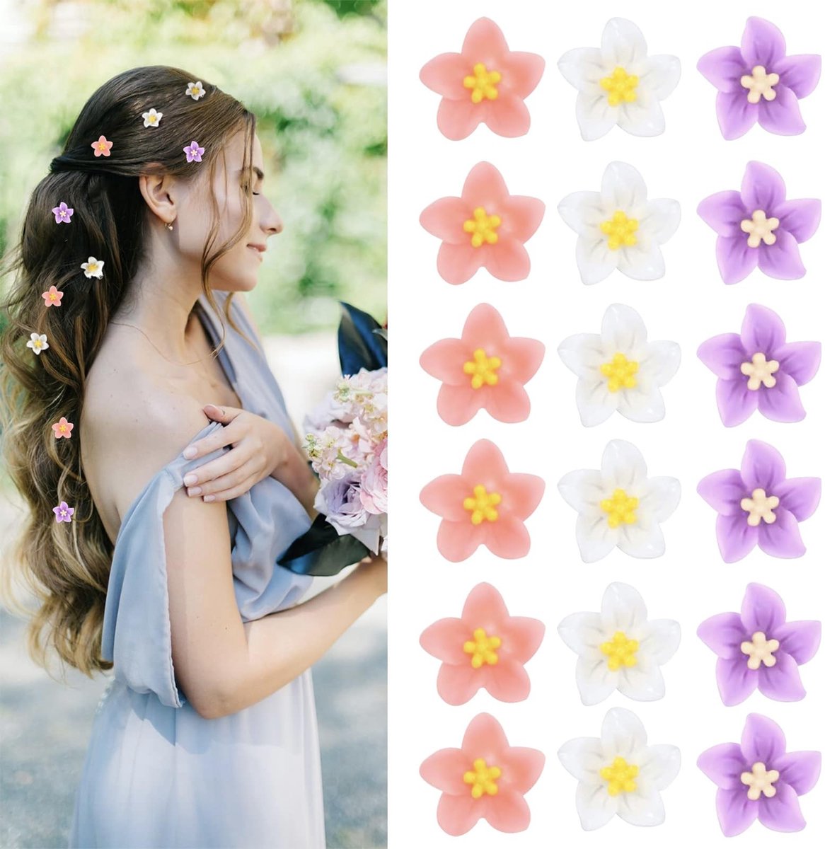Dailygoods- Haarspelden 18 stuks - Elegante Bloemenhaarspelden - Mini Haarspelden - Haaraccessoires Dames - Haarspelden voor Bruiloft - Kunsthars, Lichtgewicht