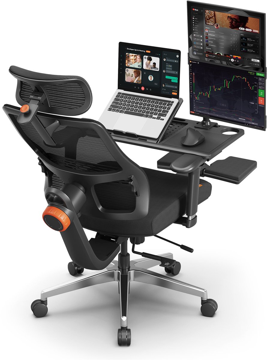 Newtral Ergonomische Bureaustoel met Afneembaar Bureau - Met Voetensteun & Automatische Lendensteun - 4D Armleuningen - 96°-136° Kantelfunctie - Gaming & Thuiswerkplek