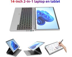 14" Touchscreen Laptop, Intel N5105, 16GB RAM, 1TB SSD, RGB Regenboog Backlit Toetsenbord met Ronde Toetsen, Vingerafdruksensor, 180° Klapbaar, Ingebouwde Standaard, IPS 1920x1200, 92% Schermrandloos – Windows 11
