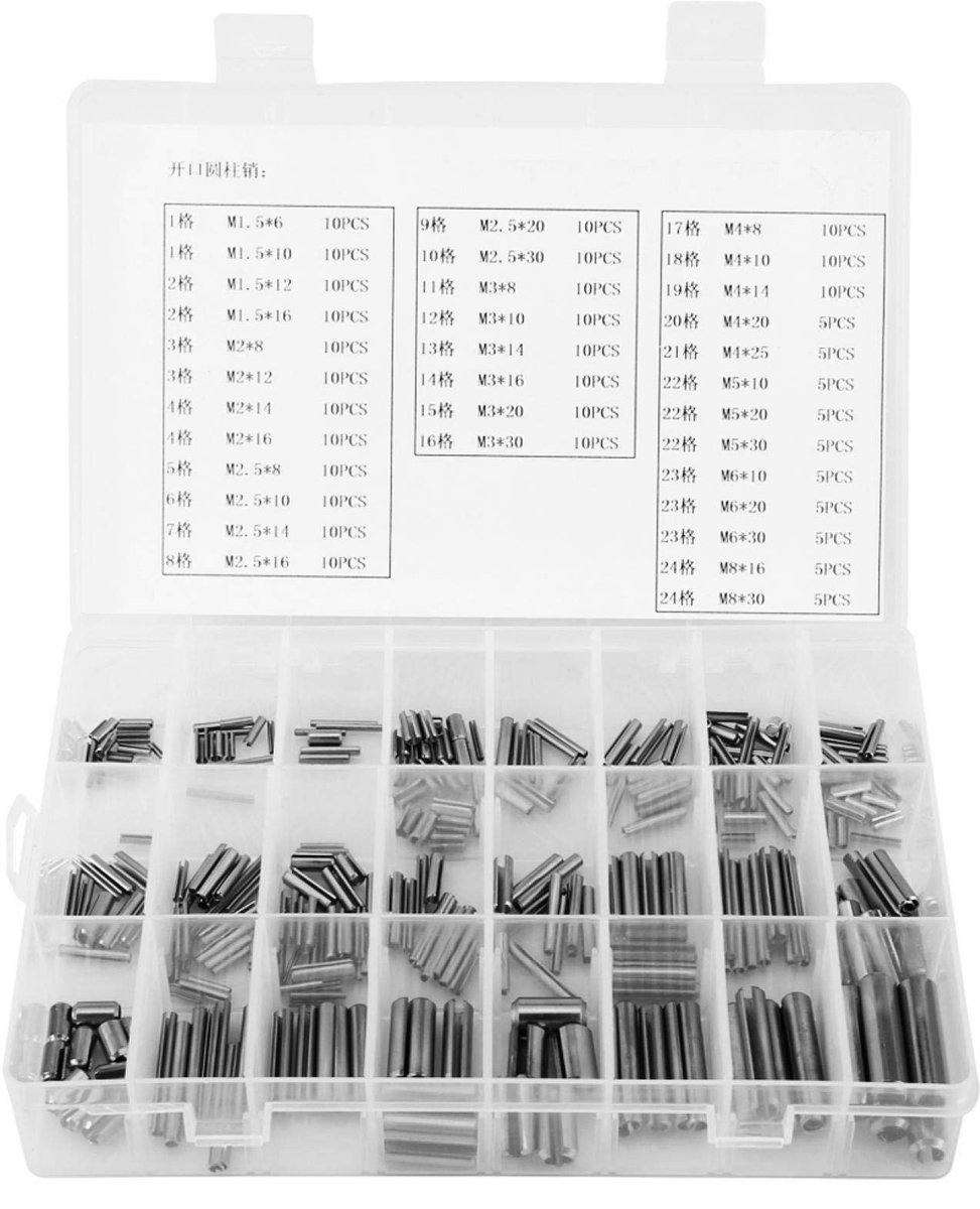 Dailygoods- Holle Veerstiften 280 Stuks - Roestvrij Staal - Assortiment M1.5-M6 - Spanhulzen - Veerpen Kit - Voor Machine-industrie