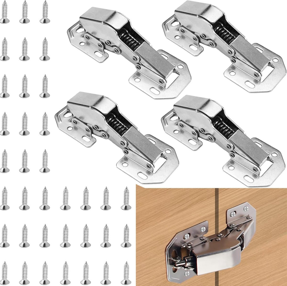 4 Stuks Versterkte Soft-Close Brugscharnieren met Schroeven, 10 cm, Voor Keuken- en Kastdeuren, Koudgewalst Staal