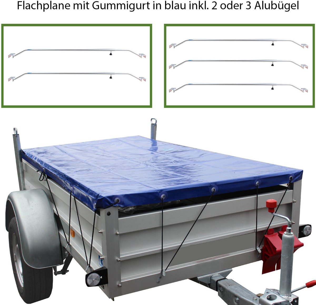 TRUTZHOLM Vlak Dekzeil Blauw met Huifbeugels - Set van 2 of 3 Stuks naar Keuze - Waterdicht Stoffen Aanhangwagenzeil Rubberkoord