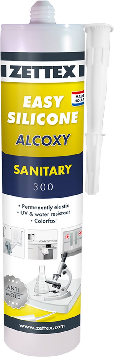 Zettex Easy Siliconenkit S - Sanitairkit voor Badkamer & Keuken - Schimmelbestendig & Elastisch - 310ml - Wit