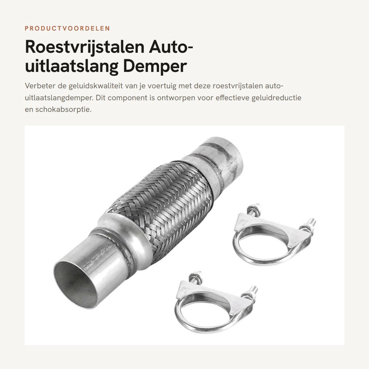 Dailygoods- Uitlaatslangdemper Roestvrij staal - Schokdemper - Geluidreductie - Flexibele Uitlaatpijp - U-boutklem - 50x250 mm - Demper