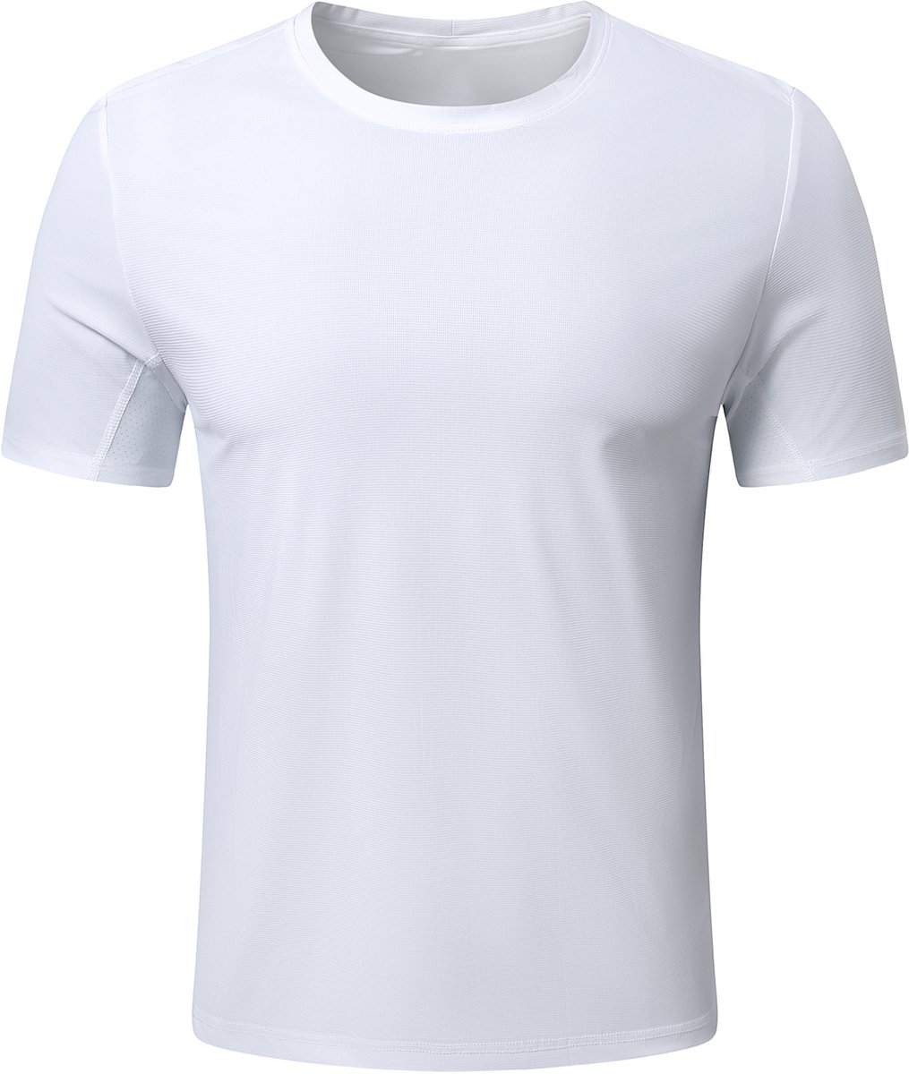 YOUTHUP Heren Sneldrogend Sport T-Shirt Reflecterende Strepen Achter Wit