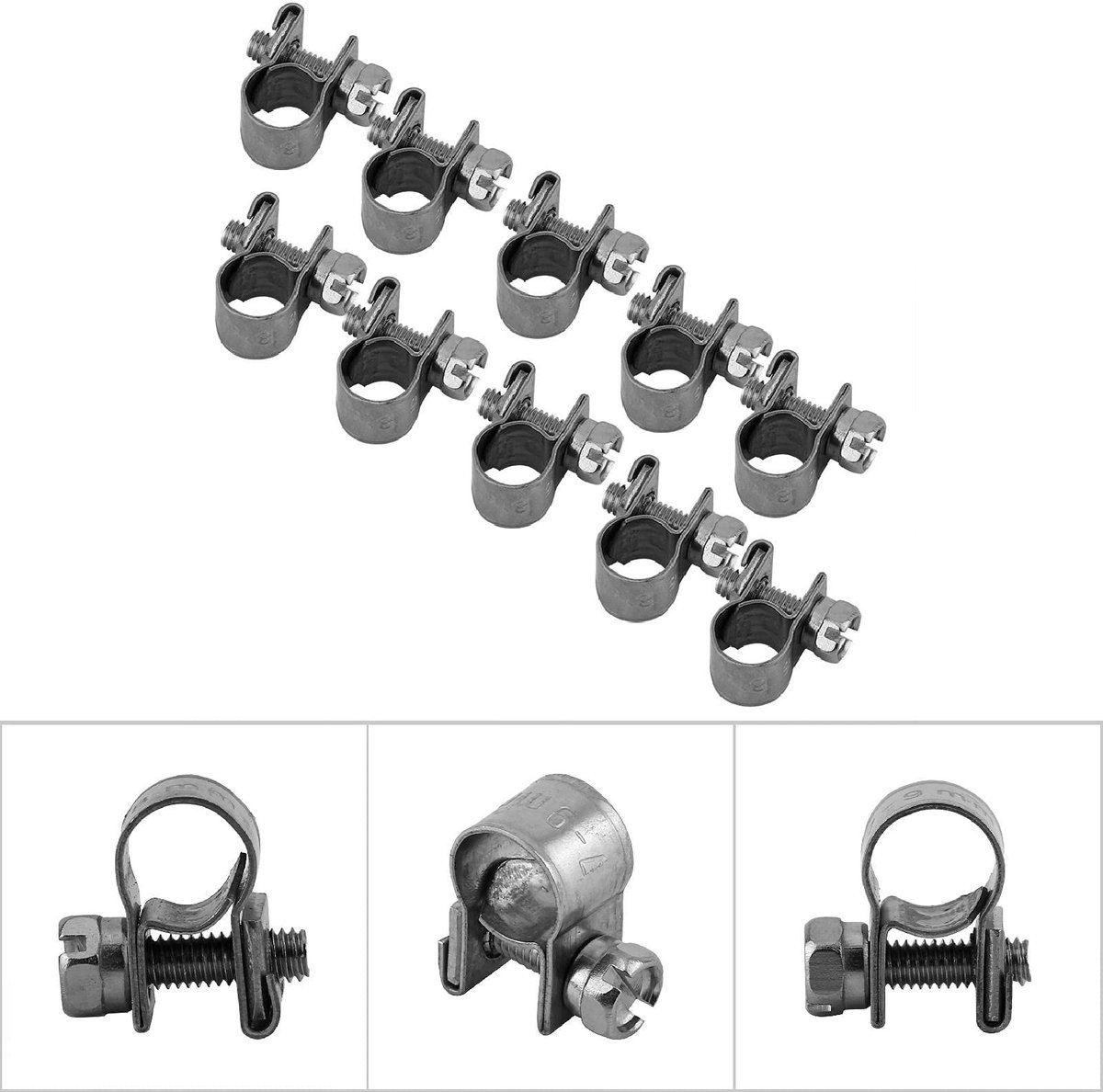 Dailygoods- Slangklem 10 Stuks - Roestvrij Staal - Mini Slangklemmen - Instelbare Diameters 6-20 Mm - Geschikt voor Luchtslang/Waterleiding - Glad Gepolijst, Beschermt Slangen