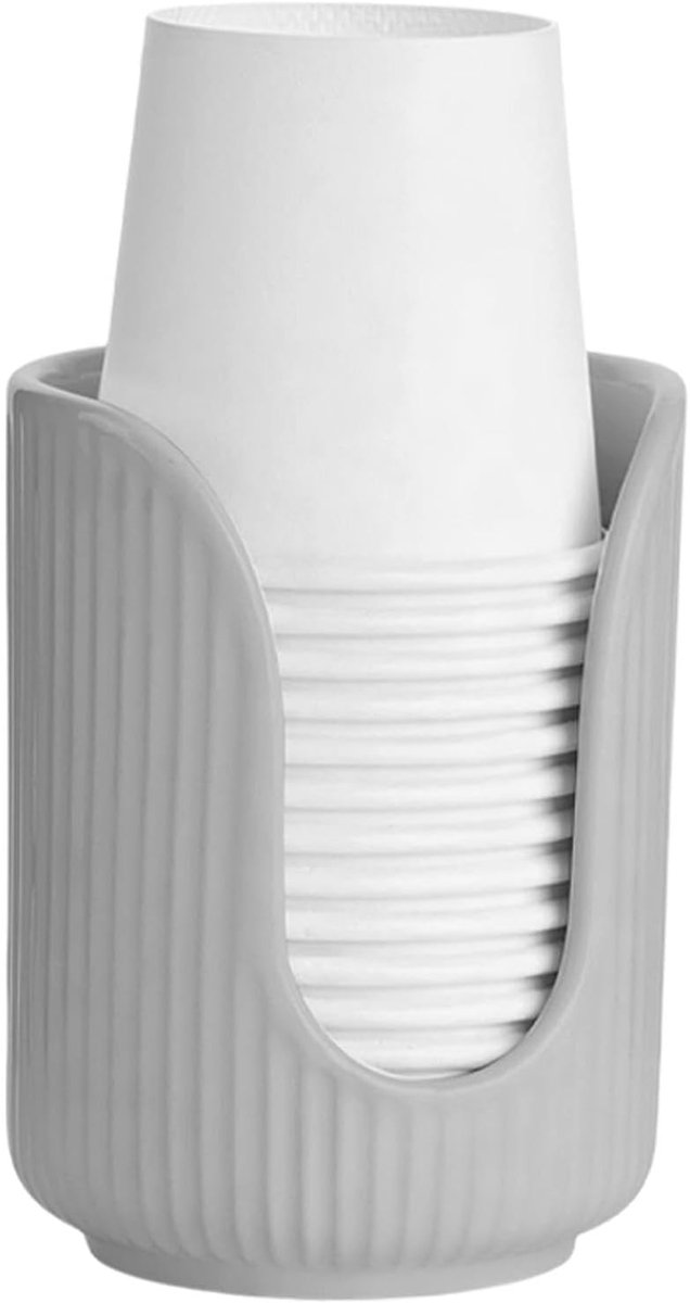 Ulisem - Papieren bekertjes dispenser - 1 stuks badkamer bekerhouder - U-vormige opening voor eenvoudig pakken - Verticaal strepen design - Ook voor wattenstaafjes en cosmetica - Ruimtebesparend - Stevig PP materiaal - Voor thuis en hotel - Grijs