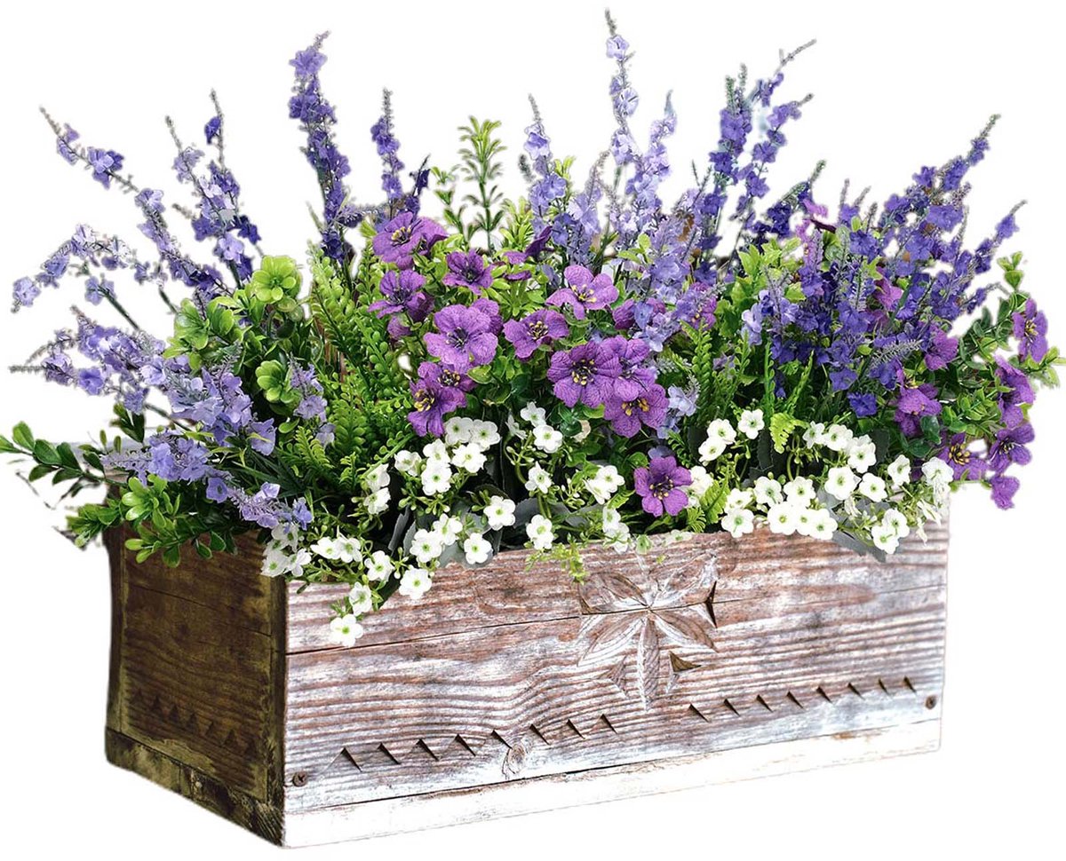 18-Delige Lavendel Kunstbloemen - UV-Bestendig - Kunstgroen Voor Tuin - Veranda - Raamdoos En Landelijke Decoratie - Tuindecoraties