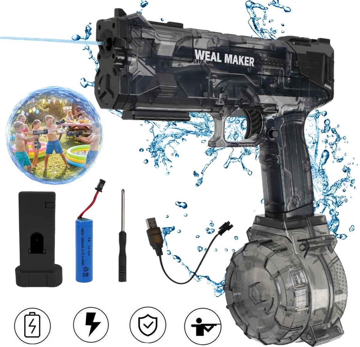 Elektrisch Waterpistool Met Usb-Oplaadfunctie Voor Volwassenen En Kinderen - Transparant Automatisch Waterpistool Met Hoge Kracht Waterdicht - Klassieke Waterpistoolblaster Voor De Zomer - Zwart