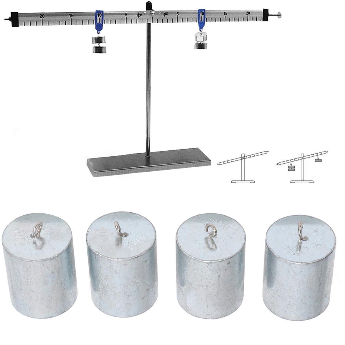 Dailygoods- Kalibratiegewichtenset 200 g - Stalen Gewichten - 4 Stuks - Verchroomd - Balanstesten - Nauwkeurigheid ± 2% - Ontwerp met Dubbele Haak - Gewichtenset