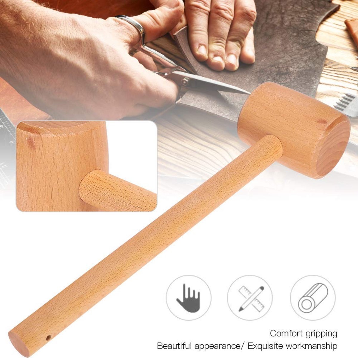 Dailygoods- Houten Hamer Hoge Hardheid - Beuken Hamer - Lederbewerking - Houtsnijwerk - Duurzaam - Comfortabele Grip - Lederhamer
