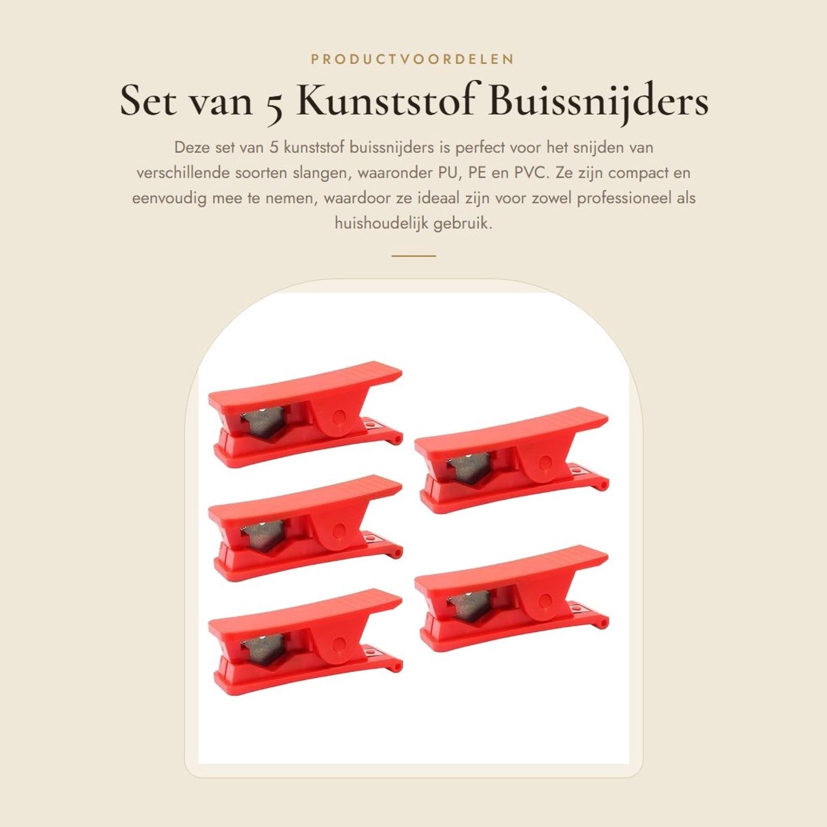 Dailygoods- Buissnijder 5 Stuks - Kunststof/PVC - Pneumatische Slangsnijder - Maximaal 19 mm OD - Compact - Scherp Roestvrij Staal