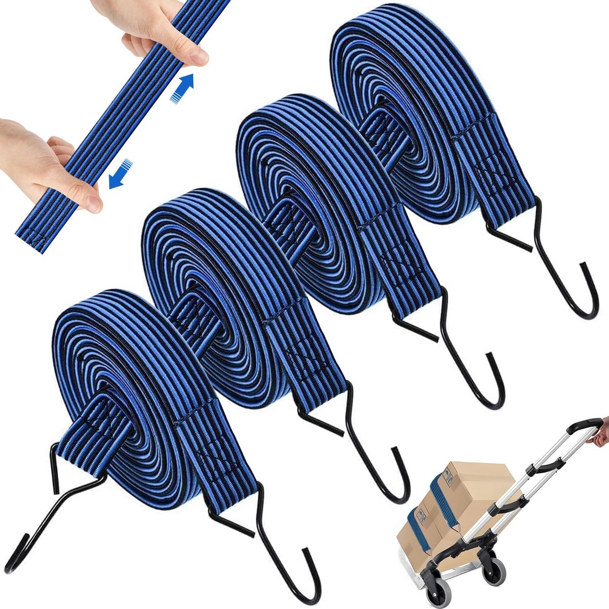 Dailygoods- Spanrubber 1 m - 4 Stuks - Rubberen Bagagespanner - Haken - Steekwagen - Fiets/Motorfiets - Universeel Inzetbaar - Spanband