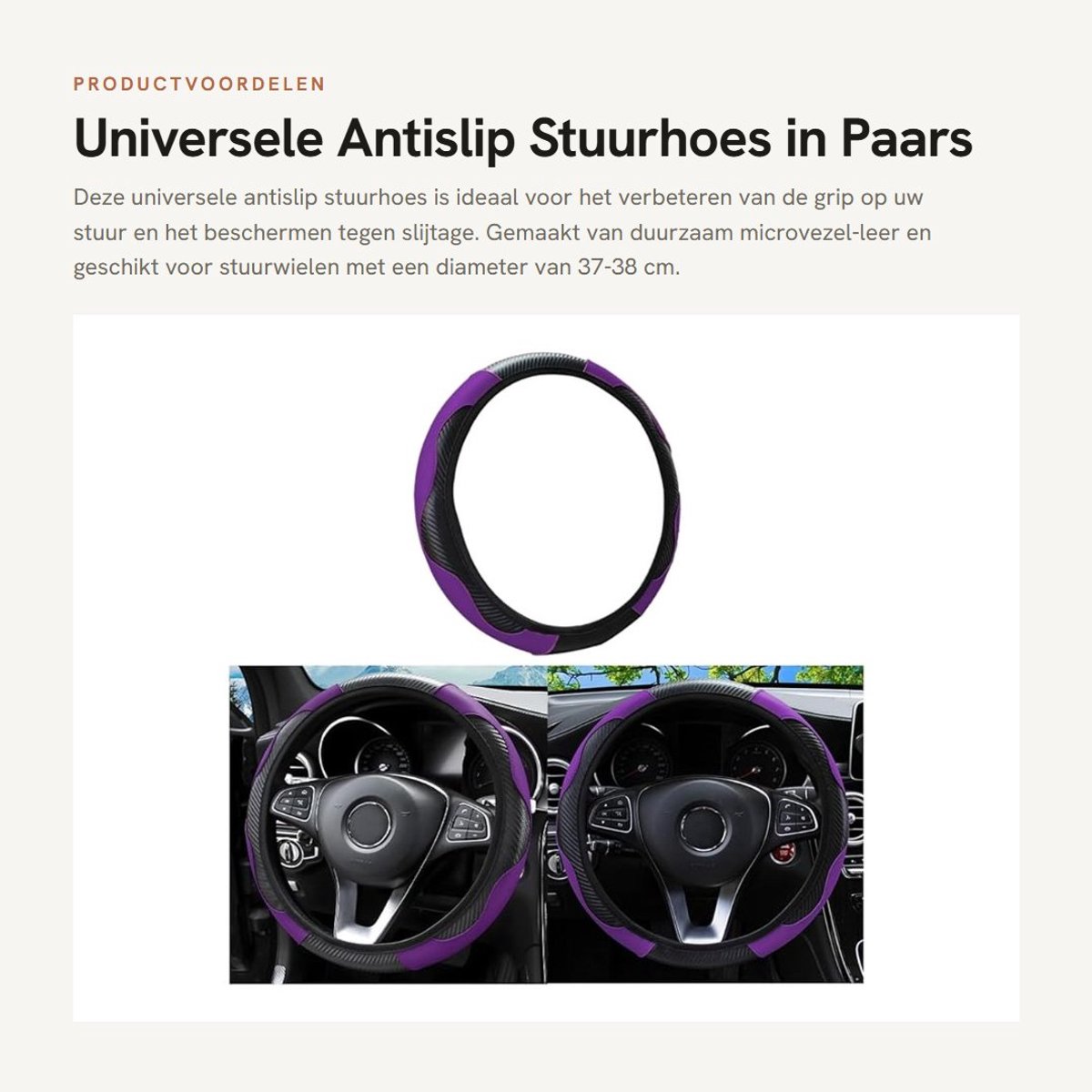 Dailygoods- Stuurhoes Antislip - Hittebestendig - Microvezel-leer - Diameter 37-38 cm - Flexibel - Geschikt voor auto accessoires - Stuurcover