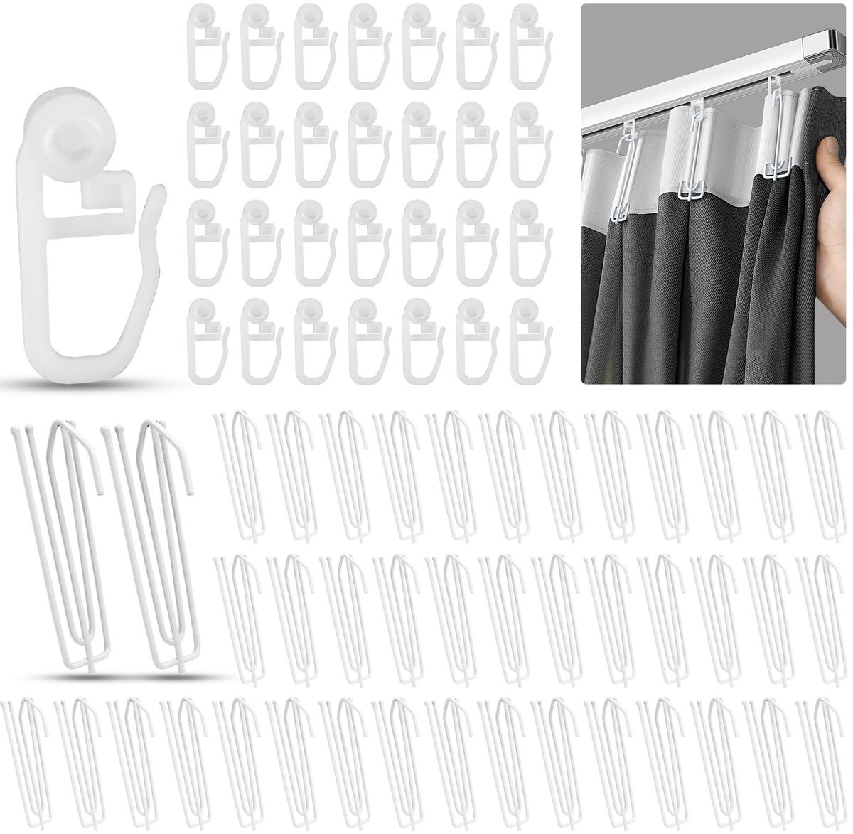 Dailygoods- Gordijnhaken Roestvrij Staal - Gordijnhaken/Glijders - Gordijn Runners - Plooihaken - Gordijnringen - 100 Stuks voor Standaard Rails - Gordijnrollers