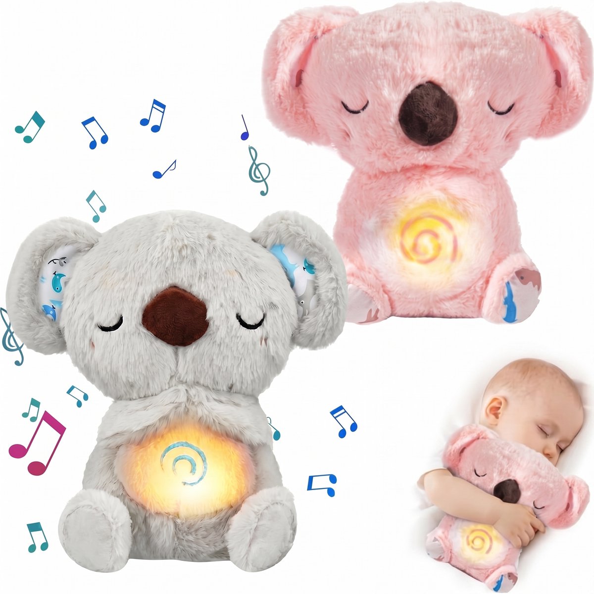 Sogiol - Interactieve knuffels - 2 stuks - Breathing Koala Knuffel - Met Ritmische Ademhaling, Muziek & Licht - Voor volwassenen en baby