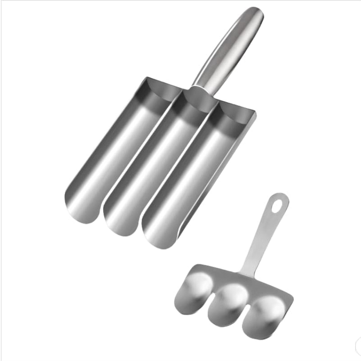 304 RVS Drievoudige Balletjesmaker - Visballetjes en Rijstballetjes Mal - Antiaanbak Keukengereedschap - Maakt 3 Effen Bolletjes (Inclusief Schraapmes)