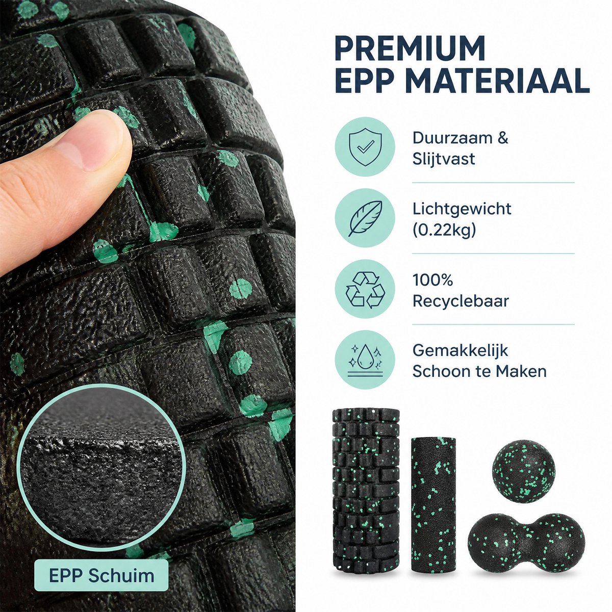 Fascia Massage Roller Set 4-delig EPP Foam Roller Peanut Massagebal Triggerpoint Massage Fitness Yoga Herstelset Zwart Groen thumbnail 2