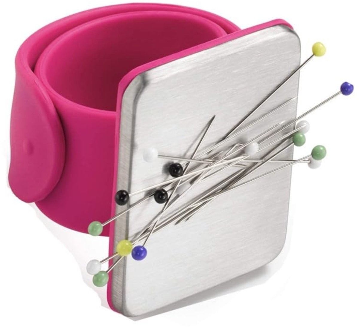 Dailygoods- Naaldkussen met sterke magneet - Magnetisch naaldkussen - Siliconen materiaal - Riemclip - Roze - Duurzaam en praktisch - Naainaaldhouder