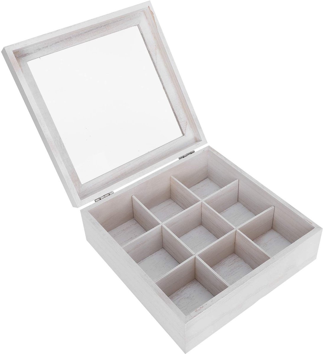 Dailygoods- Opbergdoos Houten - Sieradendoos Met 9 Vakjes - Opbergdoos Met Deksel - Opbergdoos Voor Etherische Olie - Houten Kist - Externe Grootte 23x23x8,8 cm - Sieradenbox