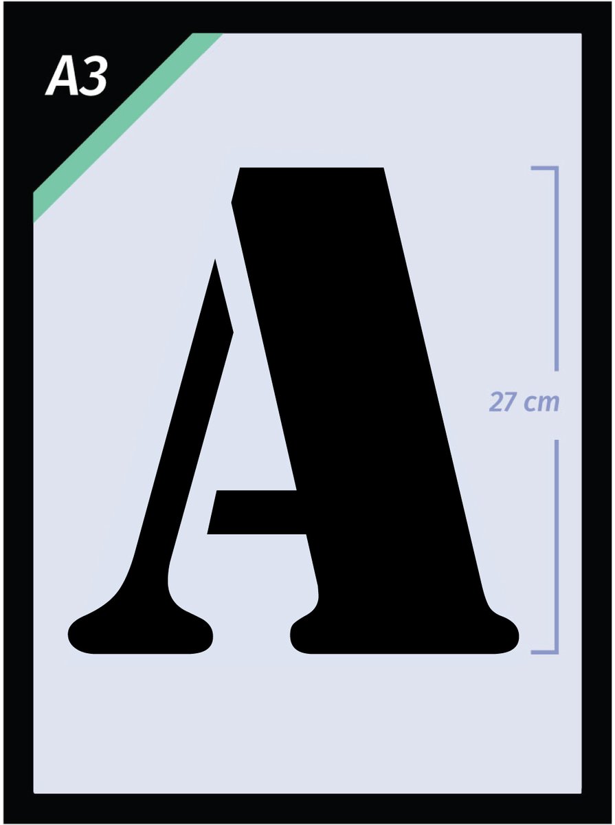 QBIX Groot formaat A3 Lettersjablonen Set - compleet alfabet - Letterhoogte 27 cm - Industrieel Lettertype