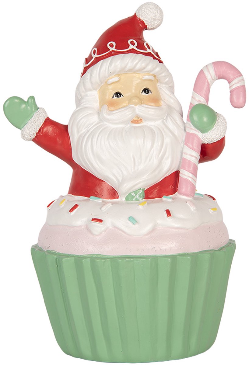 Clayre & Eef Kerstdecoratie Beeld Kerstman 10x8x14 cm Rood Kunststof