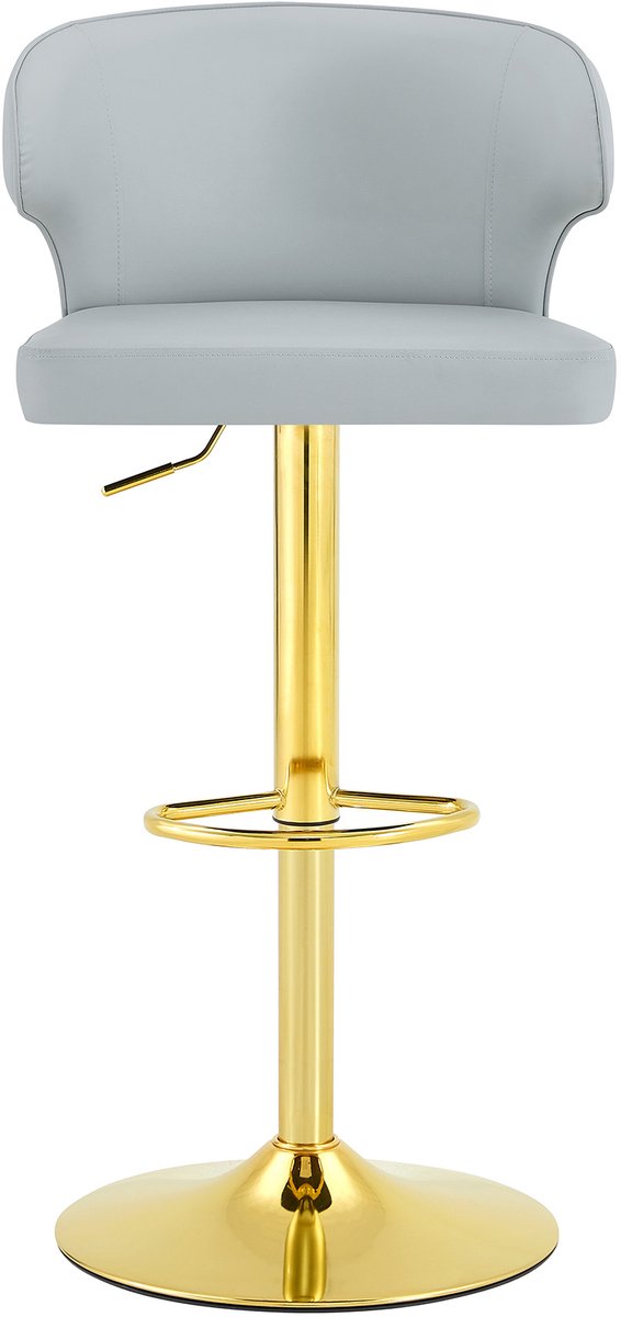 2-delige set barkrukken met rugleuning, hoogteverstelbaar, 366° draaibare barkruk met groot voetstuk en voetsteun, moderne keukenkruk voor bar, keuken, aanrecht (alleen stoelen)-Lichtgrijs+Goud