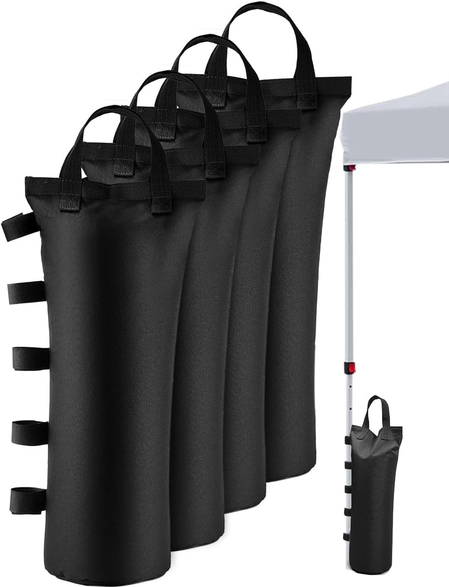 4 stuks - Zandzakken - 20*49 cm - Gewichtzak - Tentgewichten - Ballastzakken - Verzwaringszakken - Gazebo Gewichten - Paviljoen Gewichten - Parasolvoet Gewicht - voor pop-uptent, luifel of parasol - 600D Oxford - zwart - (zonder zand)