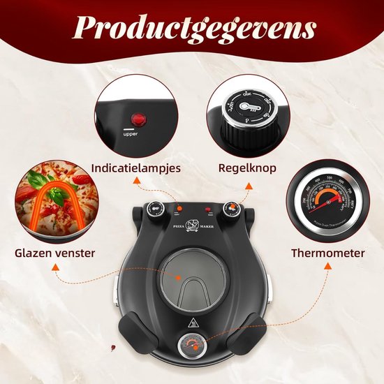 JCP® Pizzarette - Pizzarette 6 Personen - Pizza Oven - Zwart - 34cm x 32cm x 17cm — afbeelding 3
