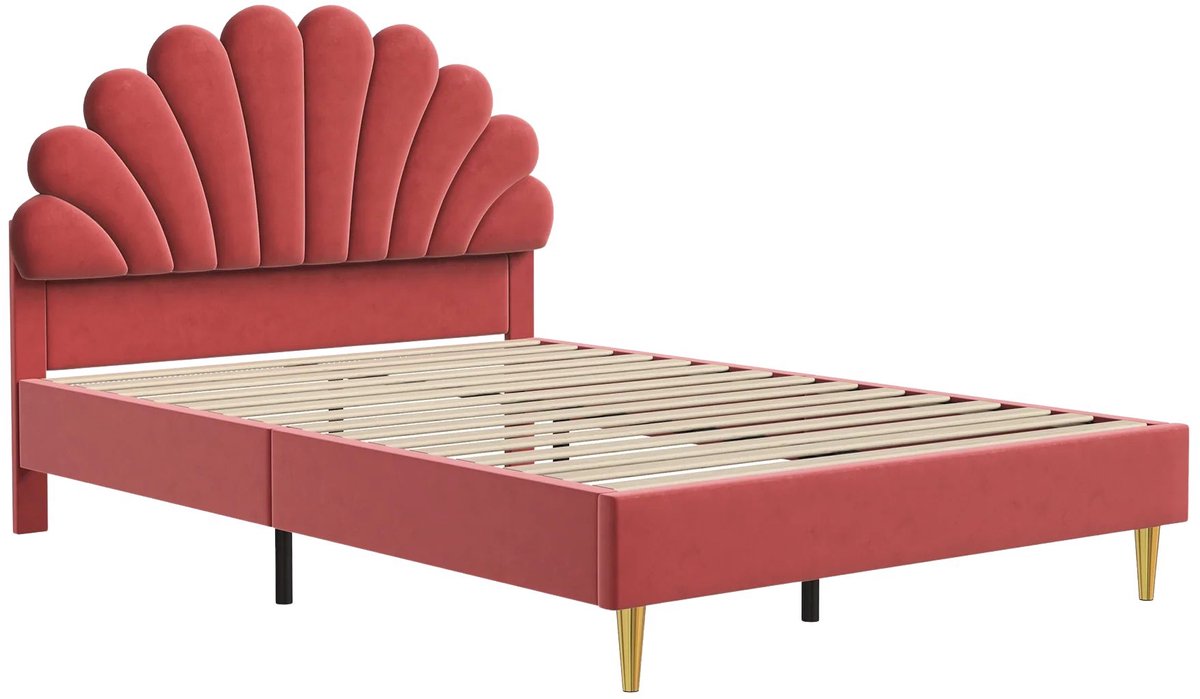Gestoffeerd Kinderbed 90 x 200 140 x 200 Cm - Bed met Bloemvormig Hoofdeinde en Lattenbodem - voor Kinderkamer en Slaapkamer
