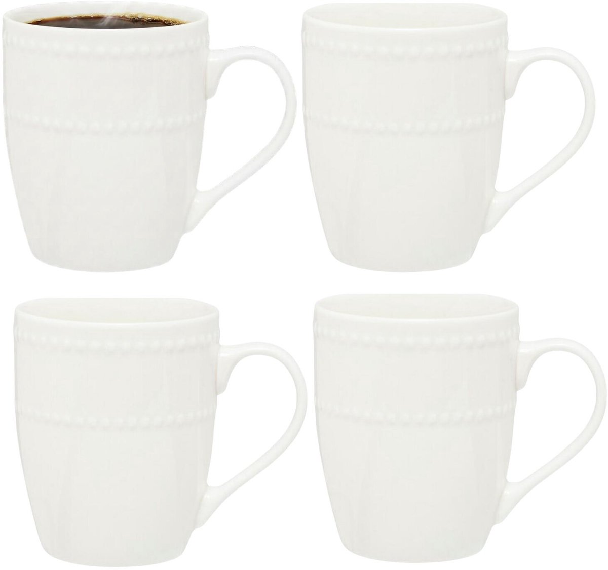 Secret de Gourmet koffie kopjes - Ivory - 4x stuks - wit - 350 ml - mokken - porselein - met stijlvol decoratie motief