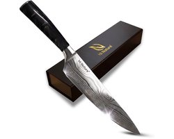 HI NATURE™ Koksmessen - Professioneel Koksmes Japans 20 CM Lemmet - Chef knife Damascus Patroon - Keuken Mes - Vleesmes - Japans Snijmes | Ergonomisch Handvat Koksmessen - japanse messen - Zwart