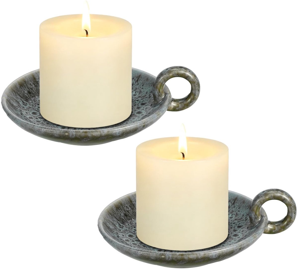 Omgoods - Set van 2 Keramische Kandelaars met Vintage Ontwerp