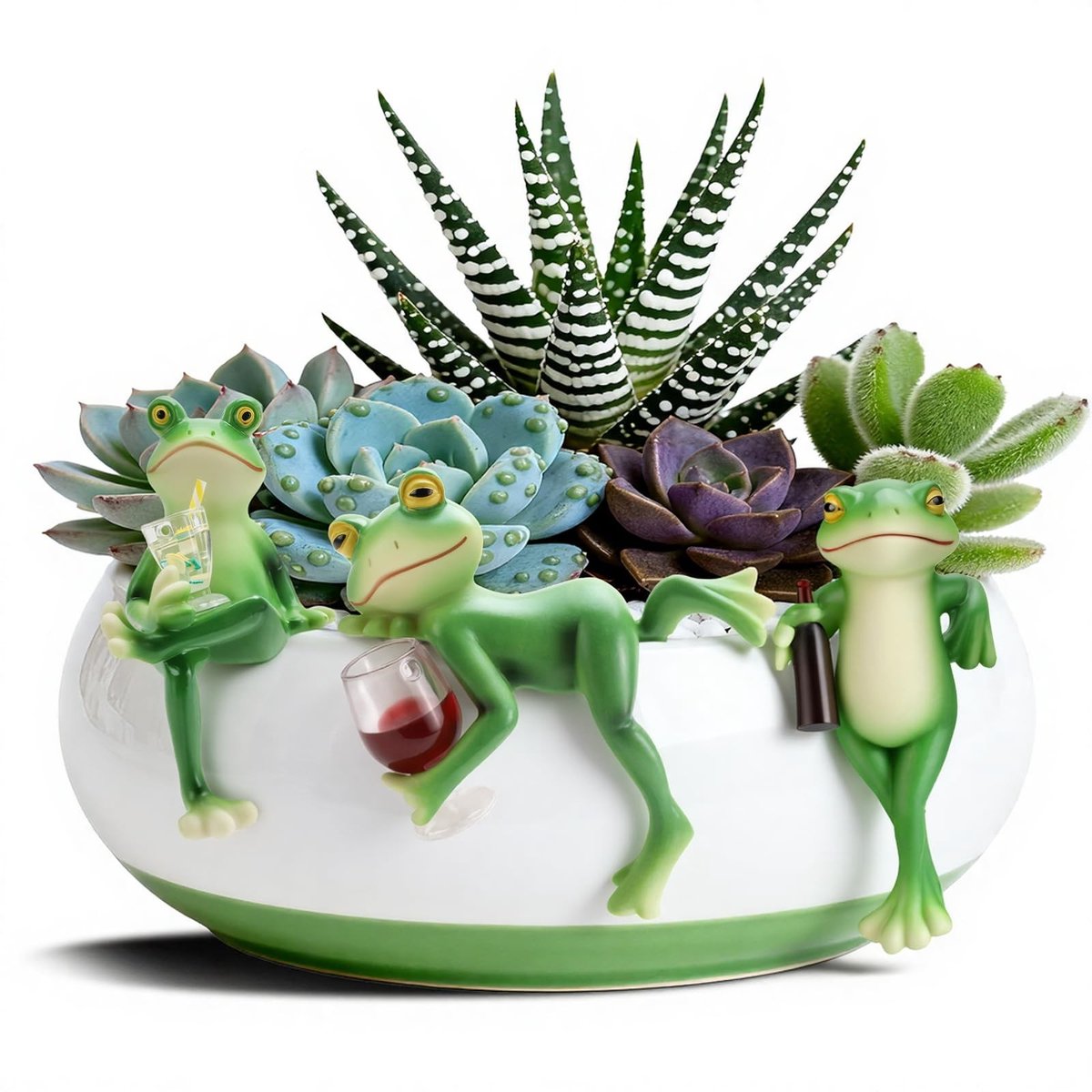 Omgoods - Set van 3 Decoratieve Mini Kikker Beelden voor de Tuin