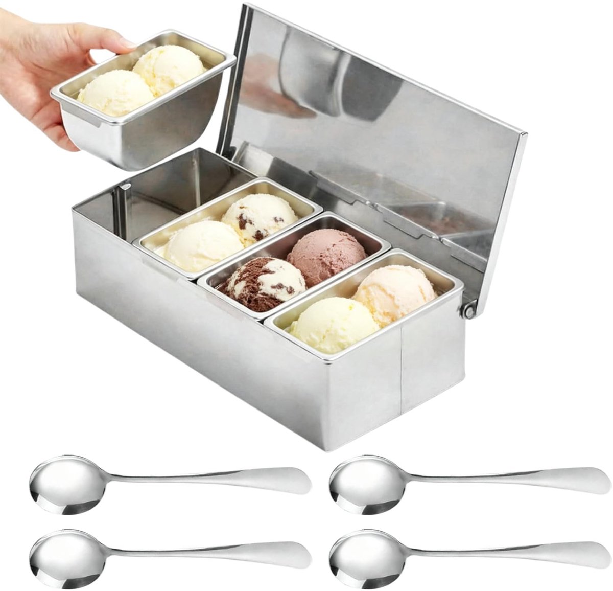 Omgoods - Roestvrijstalen Ingrediëntenhouder met Deksel en Lepel