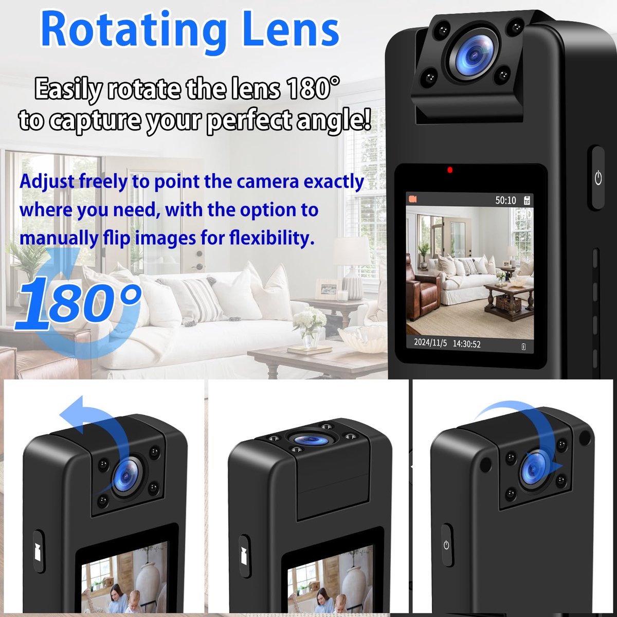 SnelShoppen - 1080P HD camera met 180° draaibaar ontwerp, ideale beveiligingscamera voor binnen en buiten, perfect voor thuis, kantoor, tuin, en vakan