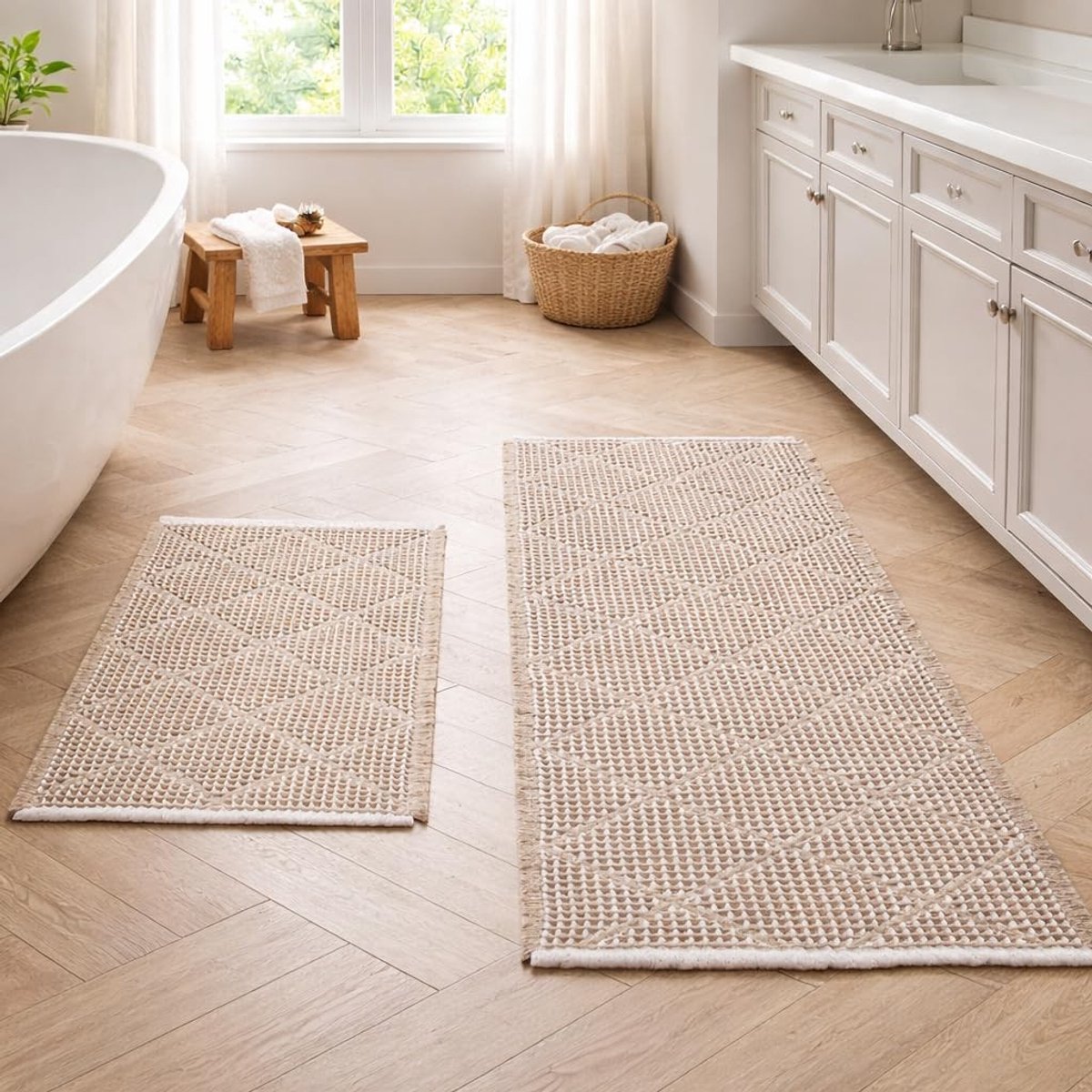 Omgoods - Set van 2 Luxe Antislip Badmatten - Bruin