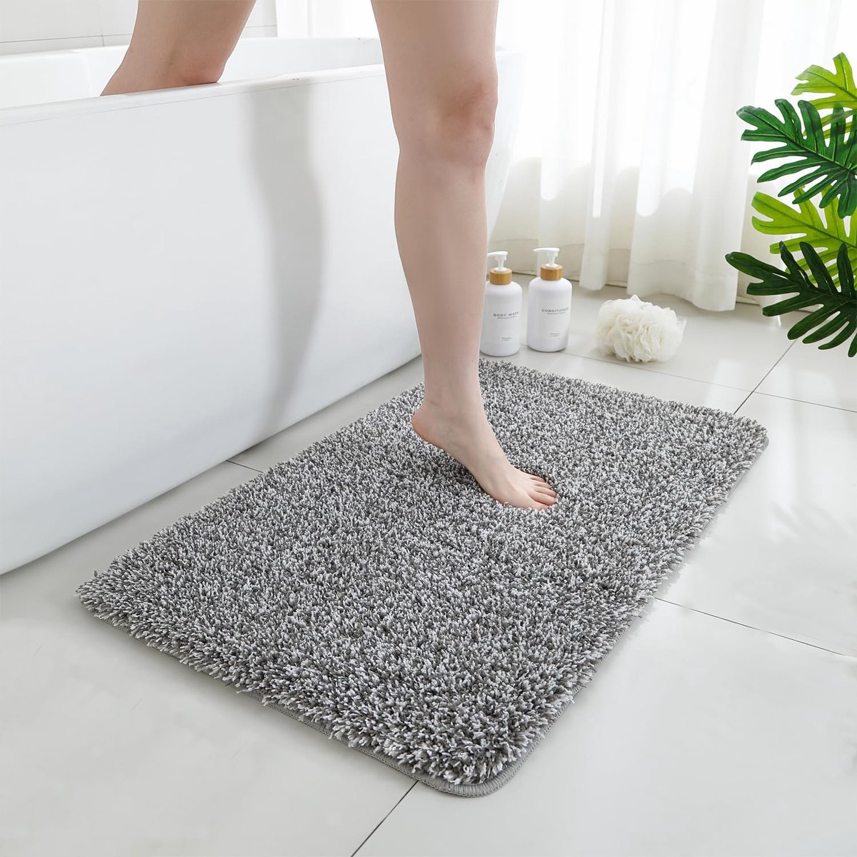 Omgoods - Zachte Antislip Badmat van Microvezel, 50 x 80 cm, Grijs en Wit