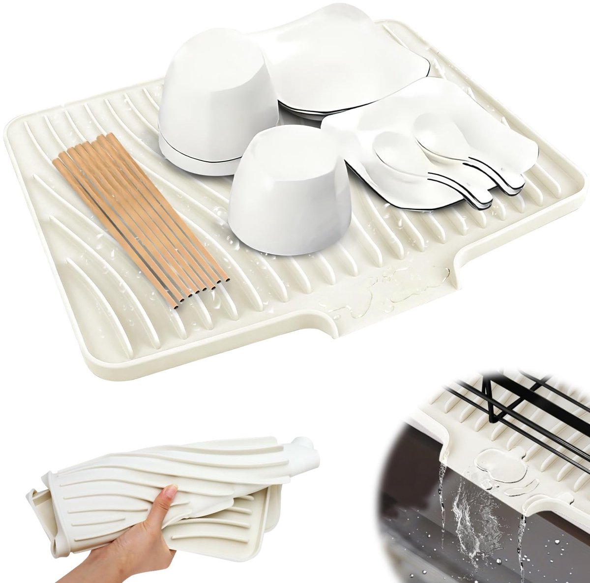 Omgoods- Afdruiprek siliconen - Opvouwbaar - Antislip - 50 x 43 cm - Hittebestendig - Voor servies en glazen - Afdruipmat