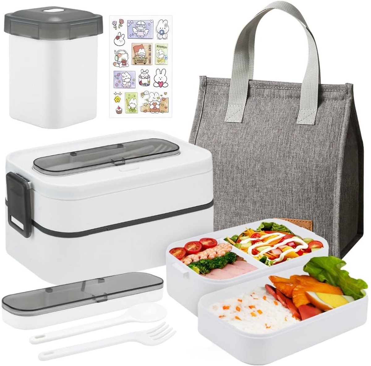 Omgoods - 2-Tier Lunchbox 1600ml - Met Bestek en Isolerende Tas