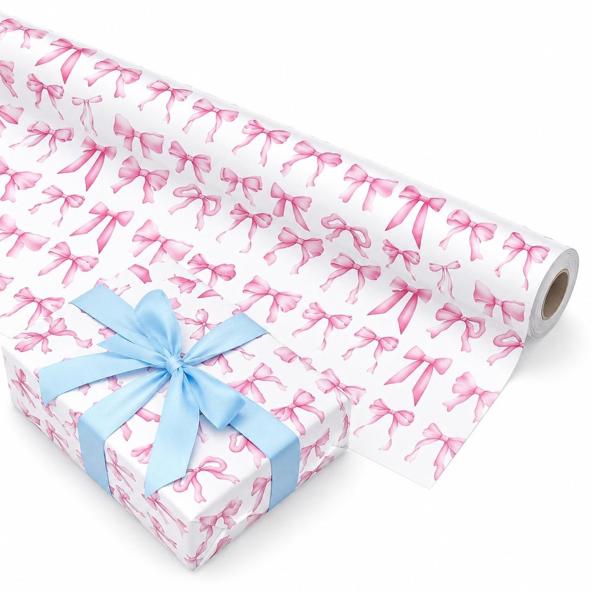 Omgoods - Roze Inpakpapier met Strikpatroon 43,2 cm x 10 m
