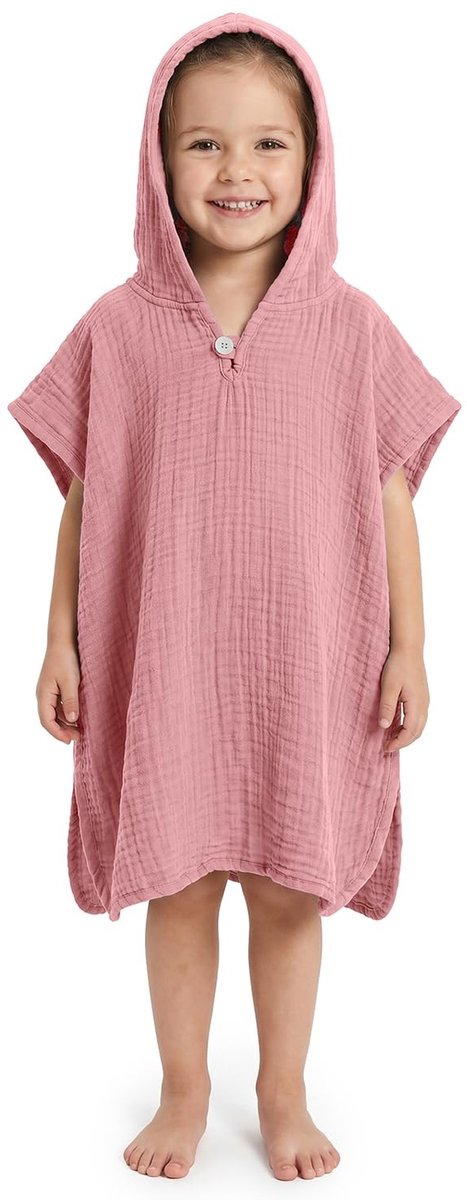 Omgoods - Premium Hydrofiel Badponcho Kinderen met Capuchon - 100% Katoen - Oudroze