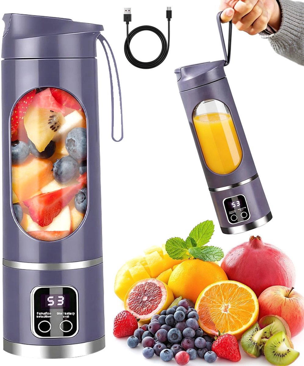 Omgoods - Draagbare Smoothie Maker met LED-Display en 12 Messen