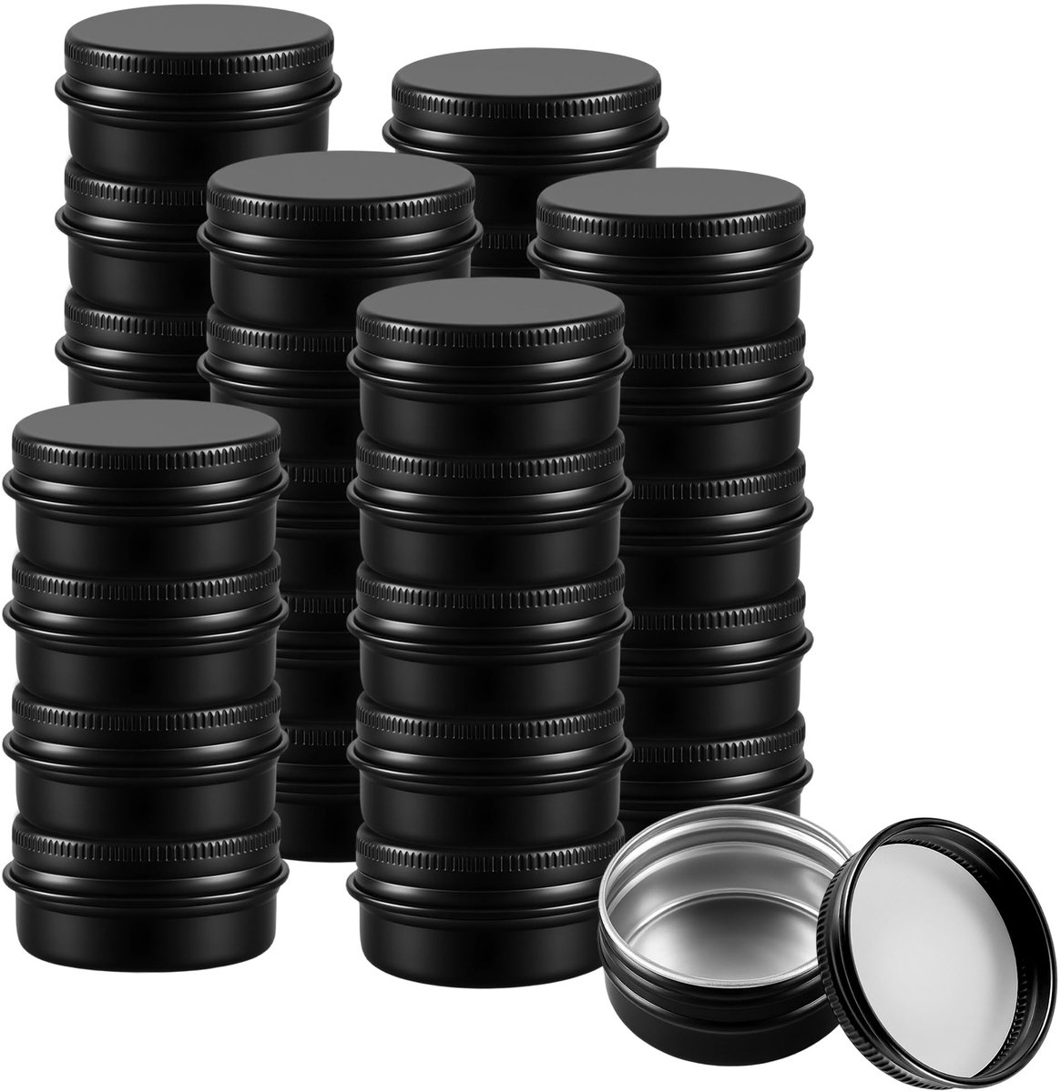 Omgoods - Set van 30 Zwarte Aluminium Blikjes met Schroefdeksels voor Opslag