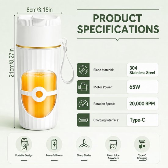 Omgoods - Draagbare Blender 400ml met 10 Roestvrijstalen Messen van Omgoods — afbeelding 5